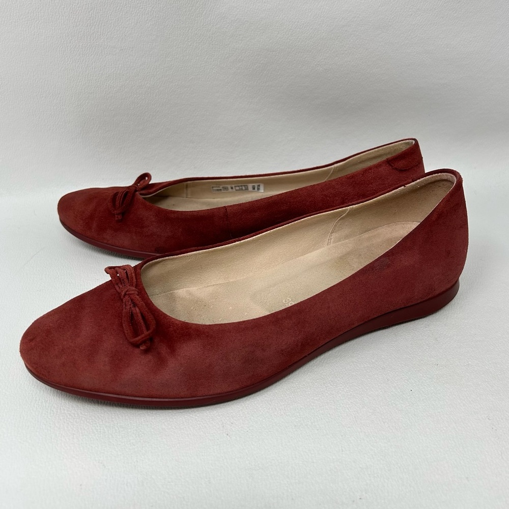 ECCO Touch Ballerina Bow Ballet Flat Red Suede Women’s Size 39/8-8.5